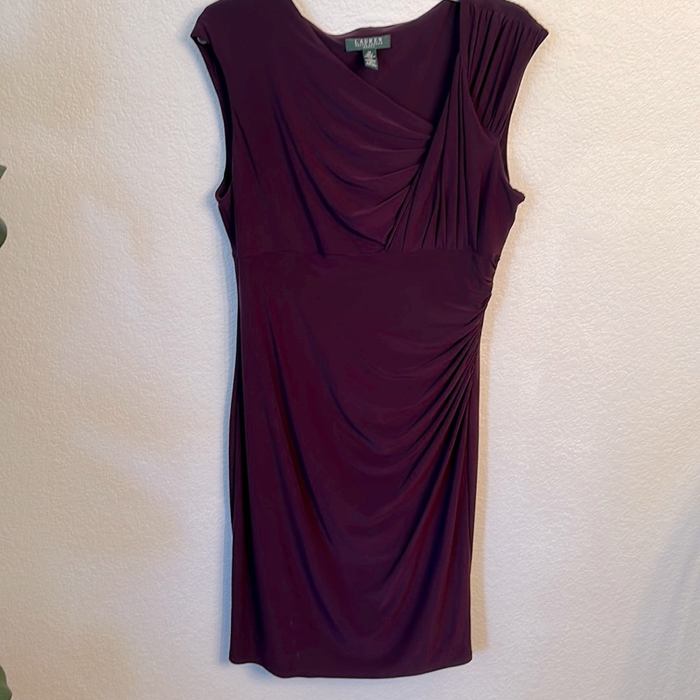 Aubergine, Ralph Lauren size 14 dress. Fully lined. Beautiful ruching.